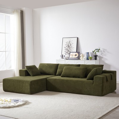 108" Chenille Modular Sectional Sofa,Upholstered L-Shape Sofa with 6 Pillows,Free Combination for Home Living Room-Baofuwish