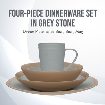 Gray and Terracotta Stoneware 4-Piece Dinnerware Set