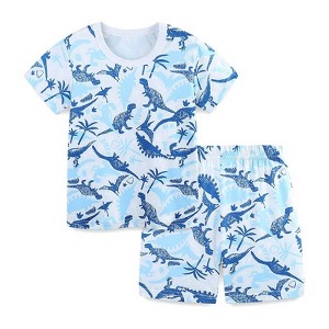 MyKids-USA Summer Baby Kids Blue Dinosaurs Pattern T-shirt and Shorts Casual Clothing Set for Boys - 1 of 4