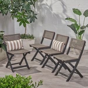 GDFStudio Hillside Outdoor Wood and Wicker Folding Bistro Chairs - 1 of 4