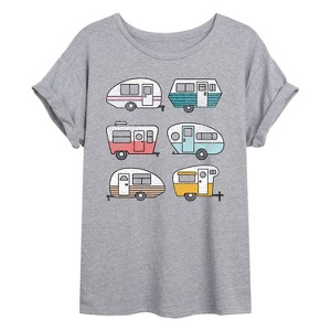Women's - Instant Message - Camper Grid Oversized Graphic T-Shirt - 1 of 4