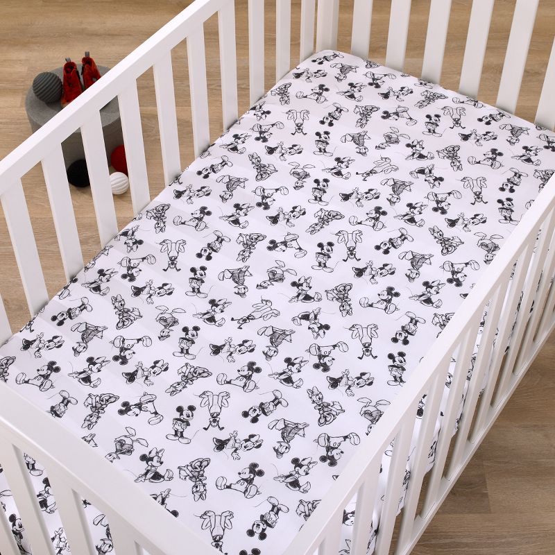 Disney Mickey Mouse - Charcoal, Black and White Mickey and Friends, Minnie Mouse, Donald Duck and Pluto Nursery Fitted Crib Sheet, 2 of 6