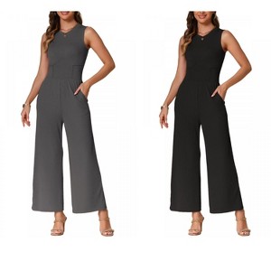 INSPIRE CHIC Women's Dressy Casual Outfits Sleeveless Crewneck Wide Leg Summer Jumpsuit 2 Packs - 1 of 4