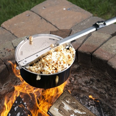 Black Metal Campfire Popcorn Popper with Telescoping Handle