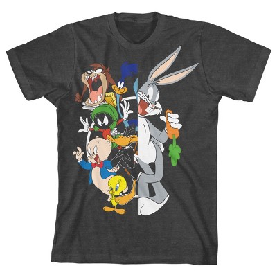 Looney Tunes Character Split Art Boy's Charcoal Heather T-shirt