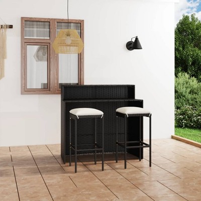 vidaXL Patio Bar Set 3 Piece, Outdoor Bar Table and Stools with Footrest, Patio Furniture Set with Cushions, Dining Set, Farmhouse Modern, Black