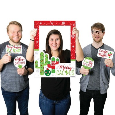 Big Dot of Happiness Merry Cactus - Christmas Cactus Party Photo Booth Picture Frame and Props - Printed on Sturdy Material