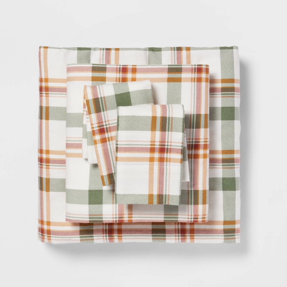 Queen Fall Pattern Flannel Sheet Set Fall Plaid - Threshold