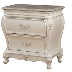 Gulches Pearl White Nightstand, 31 Inches High, 2 Drawers, Retro Design, Wood Leg Design - 1 of 4