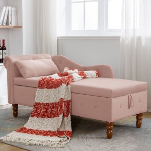 Modern Storage Sofa Recliner With Nailhead Trim, Button Tufted Upholstered Velvet Lounge Chair With Storage And Pillow For Living Room - 1 of 4