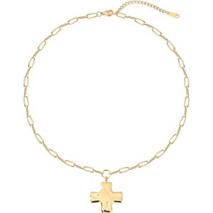 Chunky Statement Gold Hammered Bold Cross Necklace Thick Chain Vintage Chain Pendant Jewelry - 1 of 4