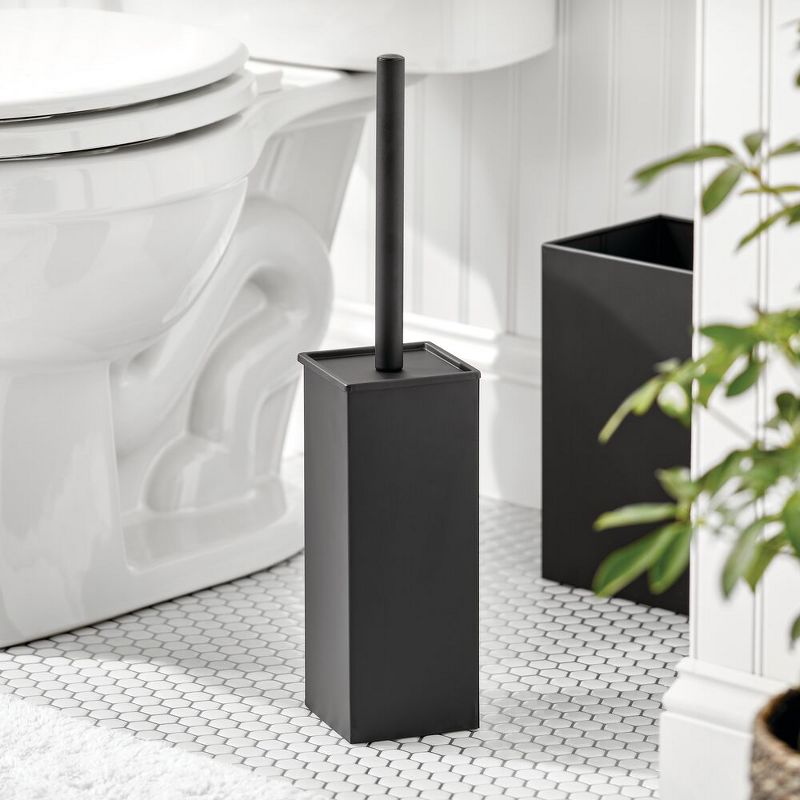 mDesign Steel Square Toilet Bowl Brush and Holder for Bathroom, 2 of 7
