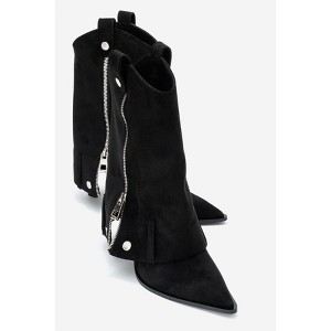 Lola - Black Suede Zip Pointed Toe Heel Boot (Women) black suede 7 Prologue Shoes - 1 of 4