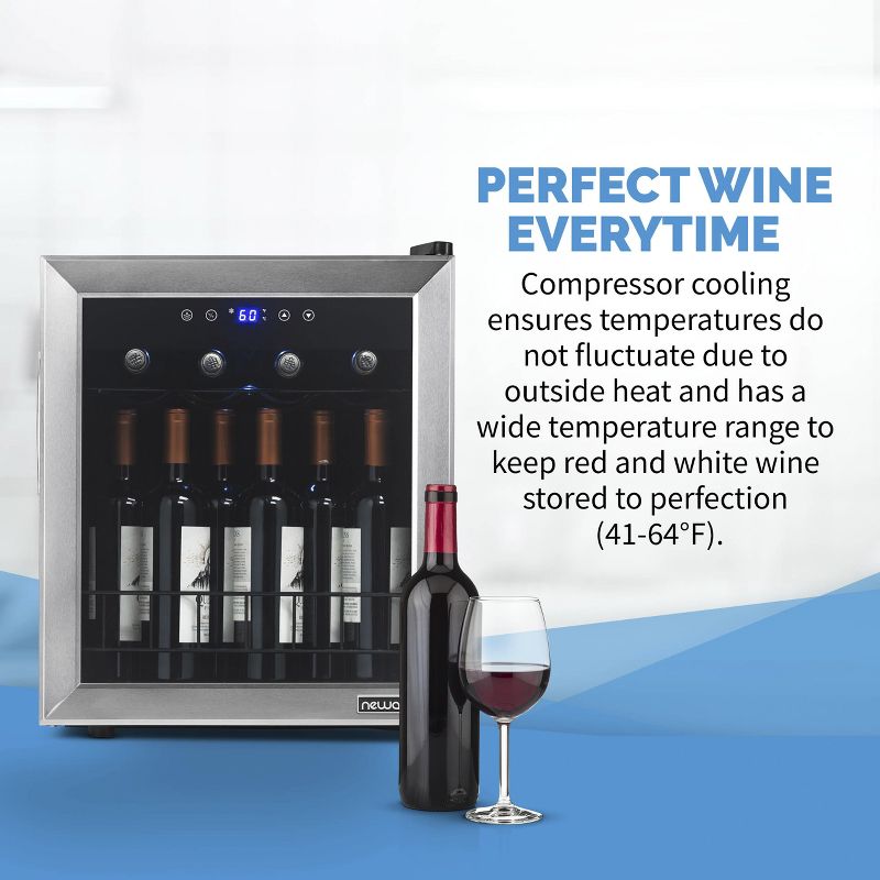 Newair Freestanding 16 Bottle Compressor Wine Fridge in Stainless Steel, Adjustable Racks and Exterior Digital Thermostat, 2 of 12