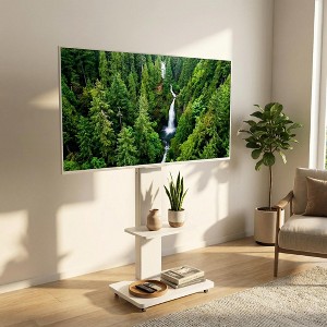 JVNOXK White Mobile TV Stand for 32-75 Inch TVs, Floor Cart with