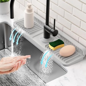 24'' Longer Kitchen Sink Faucet Mat - 7° Slope Self-Draining, Snap Lock Fit, Behind-Faucet Water Splash Guard - 1 of 4