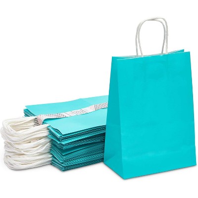 Sparkle and Bash 36-Pack Medium Gift Bags with Handles, Aqua Blue (7 x 10 x 4 in)