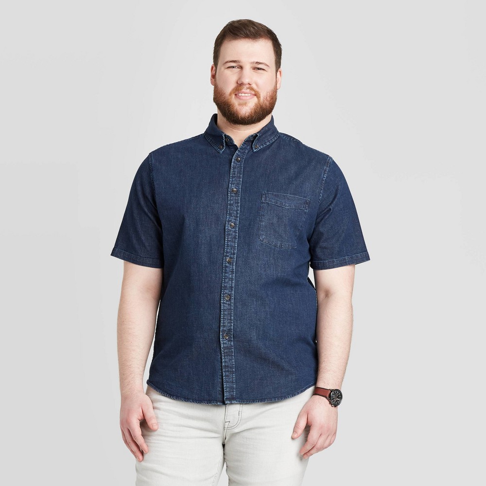 Men's Big & Tall Standard Fit Short Sleeve Denim Shirt - Goodfellow & Co Dark Wash 2XBT, Men's, Dark Blue was $19.99 now $12.0 (40.0% off)