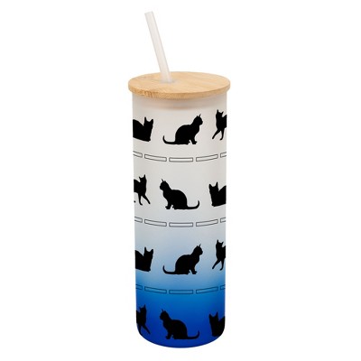 Elanze Designs Kitty Cat Lover Pet Animal Wrap-Around Design 25 Ounce Frosted Gradient Glass On-The-Go Coffee Travel Skinny Tumbler Mug Cup, Bamboo