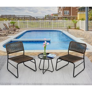Patio Furniture Set 3 Piece Mixture Pattern PE Rattan Steel Frame And Modern Round Table, Brown and Black - 1 of 4