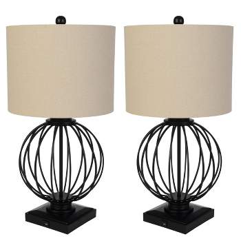 Lavish Home Set of 2 Modern Table Lamps, Black