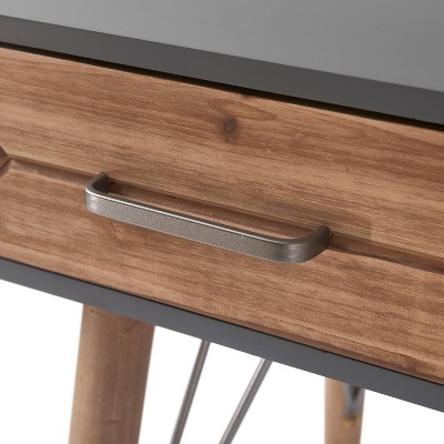 Contemporary Gray and Warm Brown Wood Desk Console with Storage