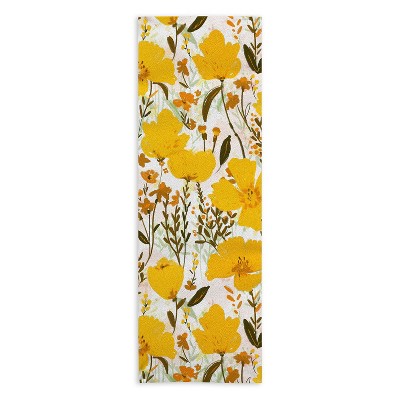 Alison Janssen YELLOW ROAMING WILDFLOWERS 24" x 70" Yoga Mat Towel - Society6