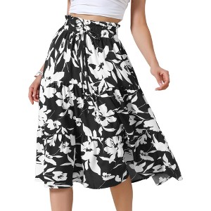 INSPIRE CHIC Women's Boho Floral Summer Elastic Waist Dressy Casual A-line Midi Skirts - 1 of 4