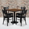 Emma and Oliver 30" Square Walnut Laminate Table Set, 4 Grid Back Metal Chairs - 2 of 2
