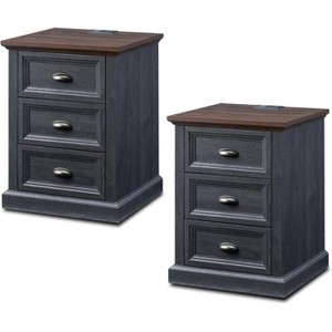 SinCiDo Nightstand Set of 2, Farmhouse Side Table w/Charging Station &3 Drawers, 21″ Tall Wood Bedside Table for Bedroom/Living Room/Hallway - 1 of 4