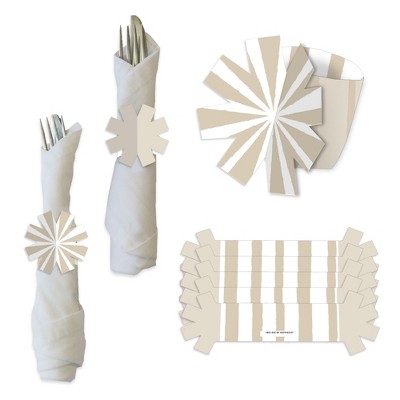 Big Dot of Happiness Tan Stripes - Simple Party Paper Napkin Holder - Napkin Rings - Set of 24