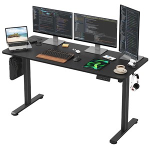 GlasFlength Desks Standing Desk Adjustable Height Sit Stand Desk with Splice Board Headphone Hooks for Home Office, Black, 56.3"*24"*45" - 1 of 4