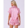 cheibear Women's Fashion Silky Satin Short Sleeve Top with Ruffle Hem Shorts Lounge Sets 2 Pcs - 4 of 4
