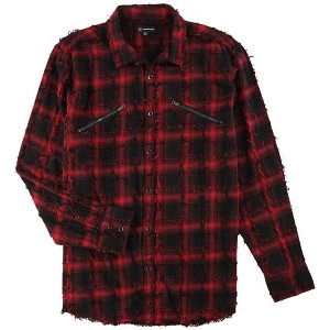 I.N.C International Concepts Mens Frayed Plaid Button Up Shirt, Red, XX-Large - 1 of 1