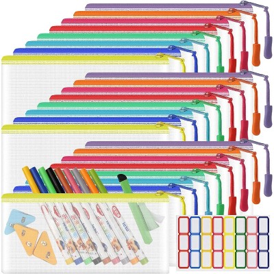 Fmeida 24 Pack Mesh Zipper Pouch Bags Small, Zipper Pencil Pouches, 9.2 x 4.7 in Clear Pencil Pouch Bulk, Pencil Bags with Zipper