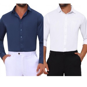 INSPIRE CHIC Men's Point Collar Button Long Sleeves Solid Business Dress Shirts 2 Packs - 1 of 4