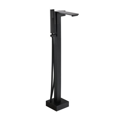 CASAINC 1-Handle Floor Mount Freestanding Tub Faucet with Square Handheld Shower in Brushed Nickel