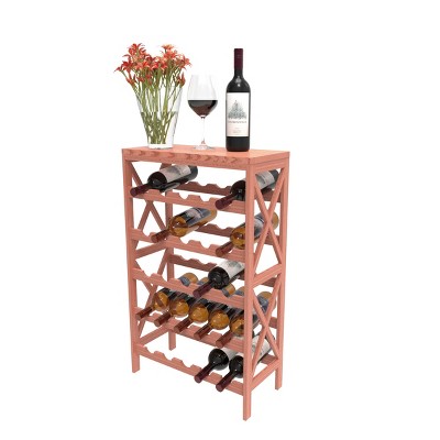 Rustic Brown Solid Wood 25-Bottle Wine Rack with Tabletop