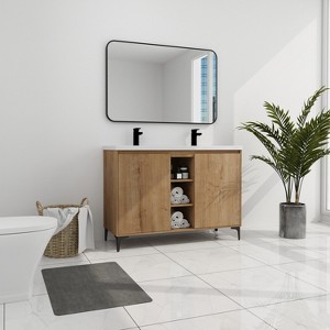 GDFStudio Truman 48" Freestanding Bathroom Vanity with Dual Resin Sinks and Shelves - 1 of 4