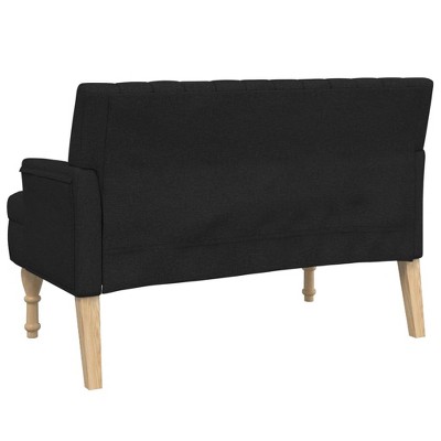 Black Fabric Bench with Cushions and Wooden Legs