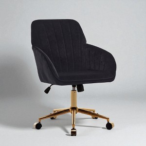 Mshliw Ergonomic Velvet Swivel Office Chair with Adjustable Height, Dining Chair, Gold Metal Base and Lumbar Support for Home or Office - 1 of 4