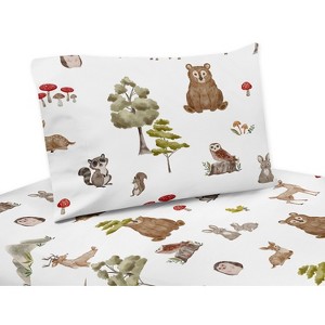 Sweet Jojo Designs Boy Girl Gender Neutral Unisex Kids Twin Sheet Set Watercolor Woodland Forest Animals Orange Green and Brown 3pc - 1 of 4