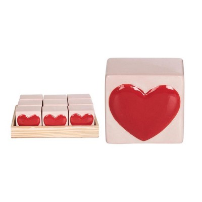 Transpac Ceramic Heart Block in Display S/9 Home Decorations Valentines