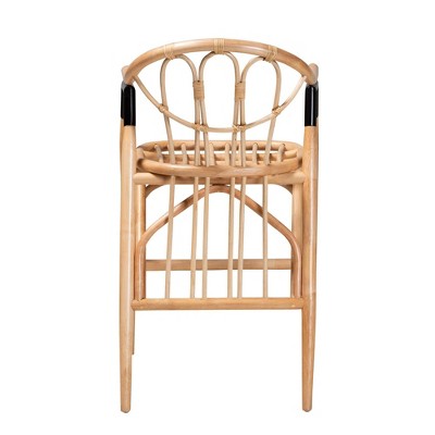 Natural Brown Rattan Counter Stool with Metal Accents