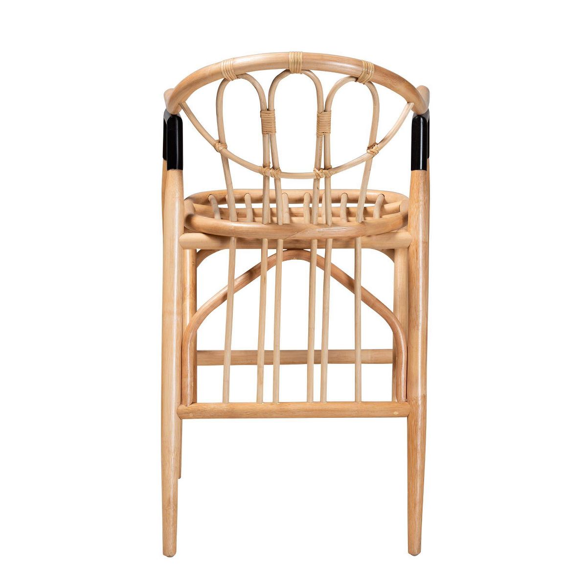 bali & pari Cyntia Rattan Counter Height Barstool Natural Brown/Black: Handcrafted, Bohemian Style, Metal Accents - thumbnail 5