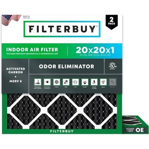 Filterbuy 20x20x1 Air Filter (2-Pack), Pleated MERV 8 Odor Eliminator Replacement HVAC AC Furnace Filters (Actual Size: 19.50 x 19.50 x 0.75) - 1 of 4