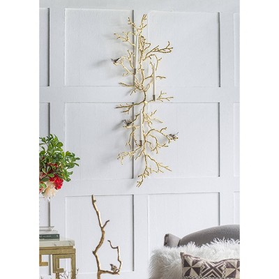 Gold and Silver Aluminum Branch Wall Sculpture with Birds