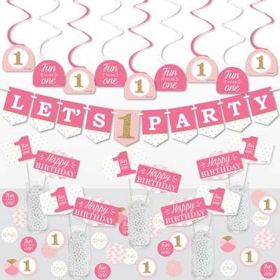 Big Dot of Happiness 1st Birthday Girl - Fun to be One - First Birthday Party Supplies Decoration Kit - Decor Galore Party Pack - 51 Pieces