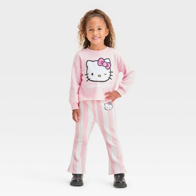 Toddler Girls' Hello Kitty 2pc Fleece Pullover Top & Striped Flare Pants - Pink