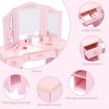 Acekool Kids Vanity Set with Tri-Fold Mirror, Makeup Table, Stool, Drawer & Open Shelves, for Girls Ages 3-9, Pink - 2 of 4